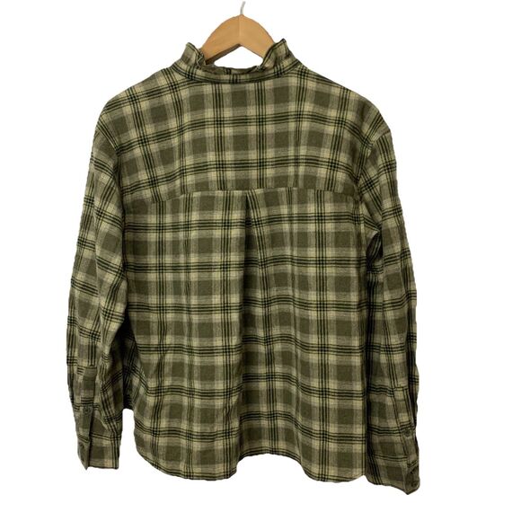 Banana Republic Plaid Ruffle Collar Button Down Shirt Women’s M Wool Blend Green - Picture 4 of 10